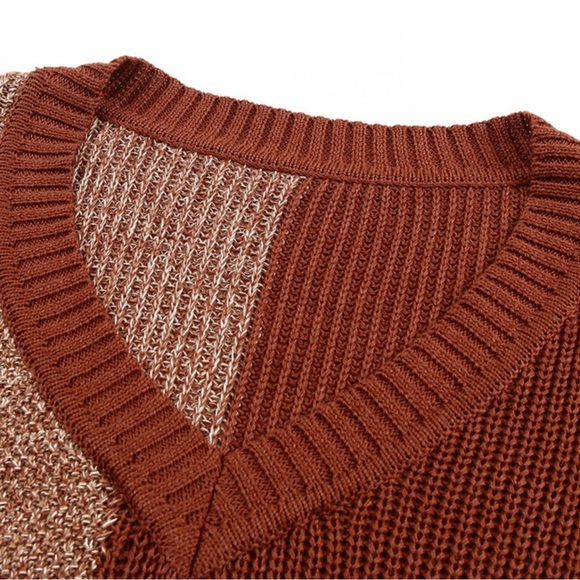 #52 1 Left! Rust Brown Drop Shoulder V Neck Sweater - Picture 6 of 10